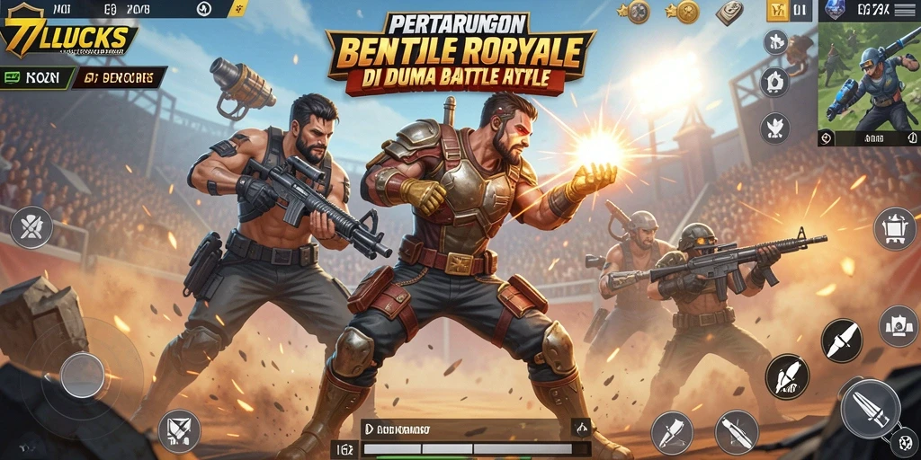 Screenshot gameplay 77LUCKS menampilkan pertempuran sengit antar pemain.