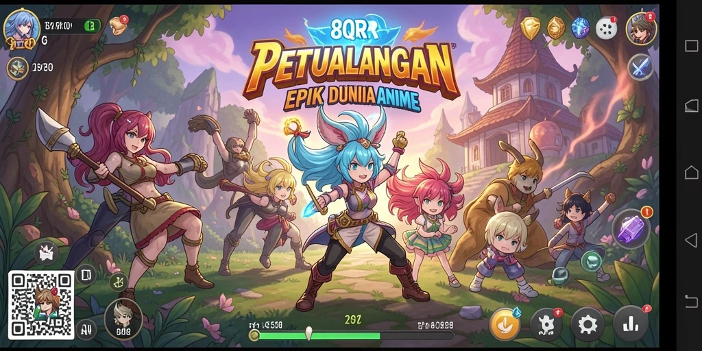 Tangkapan layar 8QR menampilkan karakter anime dalam aksi epik.