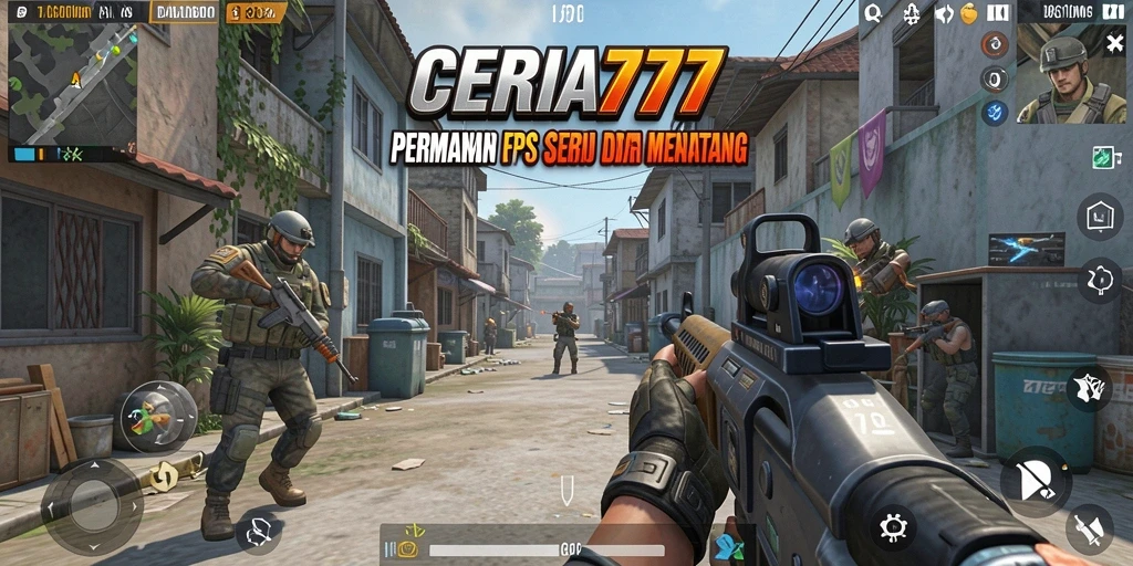 Screenshot utama CERIA777 menampilkan aksi intens dari gameplay FPS.