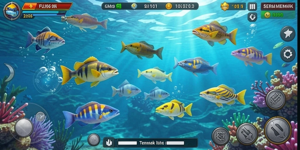 Tampilan gameplay seru dari FUJI66 dengan beragam ikan untuk ditembak.