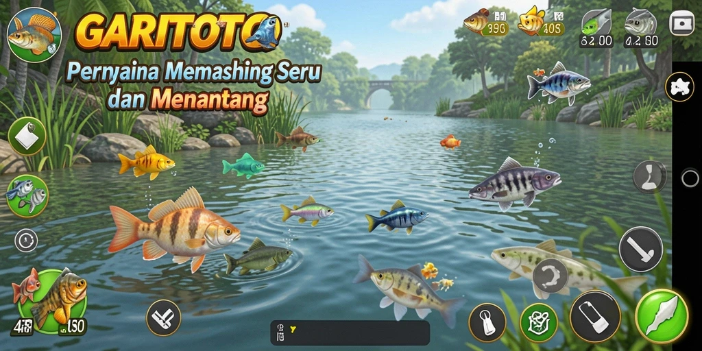 Tampilan gameplay GARITOTO dengan aksi memancing yang seru.
