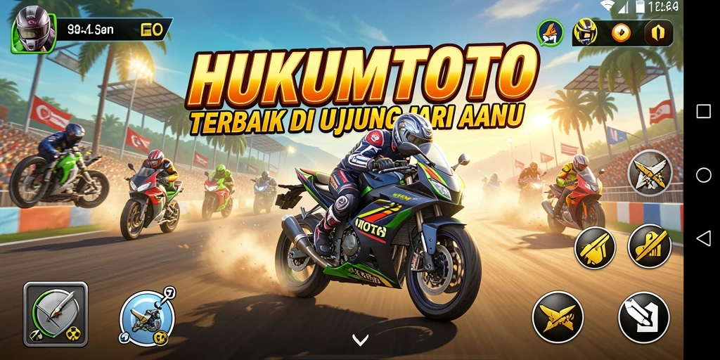 Tampilan gameplay balapan motor yang menegangkan di HUKUMTOTO.