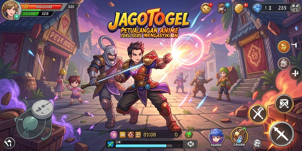 Tampilan permainan <strong>JAGOTOGEL</strong> dengan karakter anime yang beraksi di dunia yang indah.