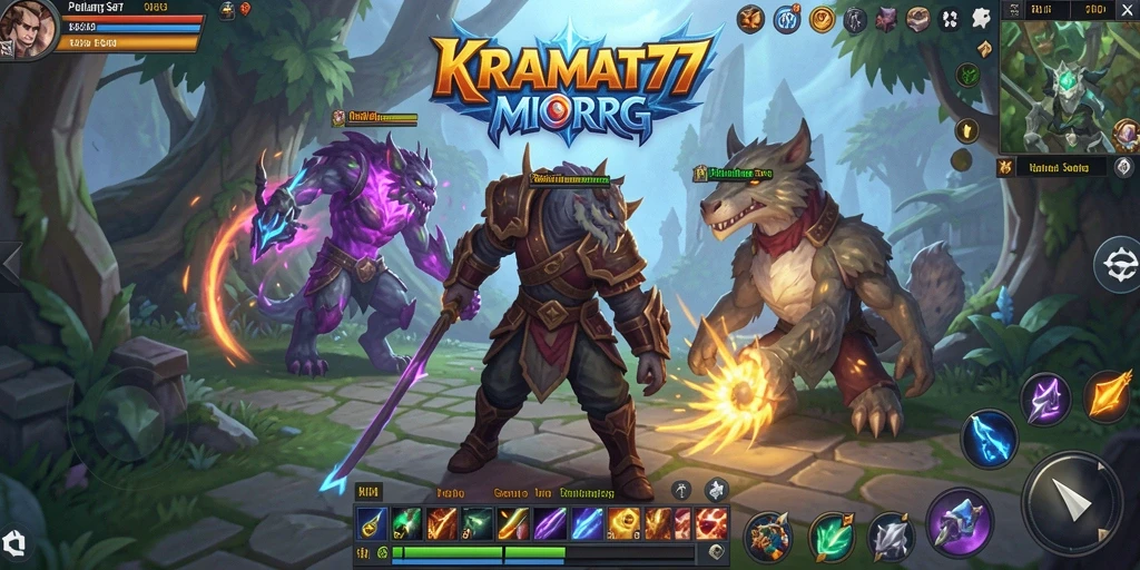 Screenshot gameplay KRAMAT77 menunjukkan pertempuran epik dalam dunia MMORPG.