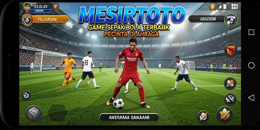 Screenshot utama MESIRTOTO menunjukkan aksi drama di lapangan sepak bola.