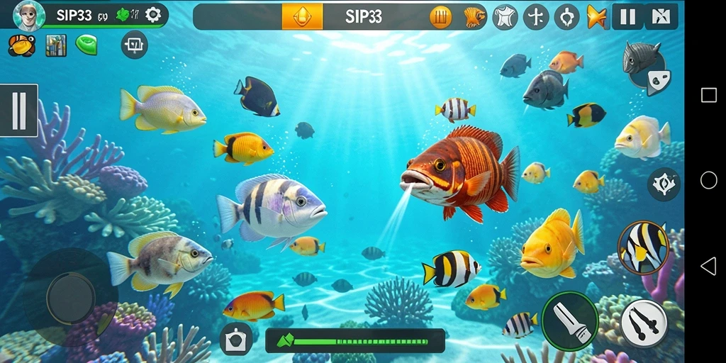 Tampilan gameplay SIP33 yang menegangkan dengan berbagai jenis ikan untuk ditembak.