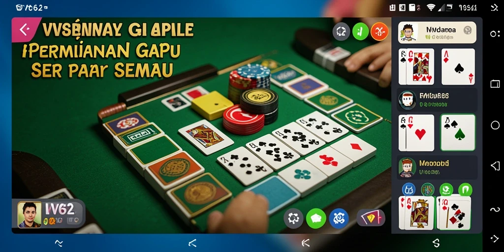 Screenshot utama VV62 menampilkan gameplay Gaple yang mengasyikkan.