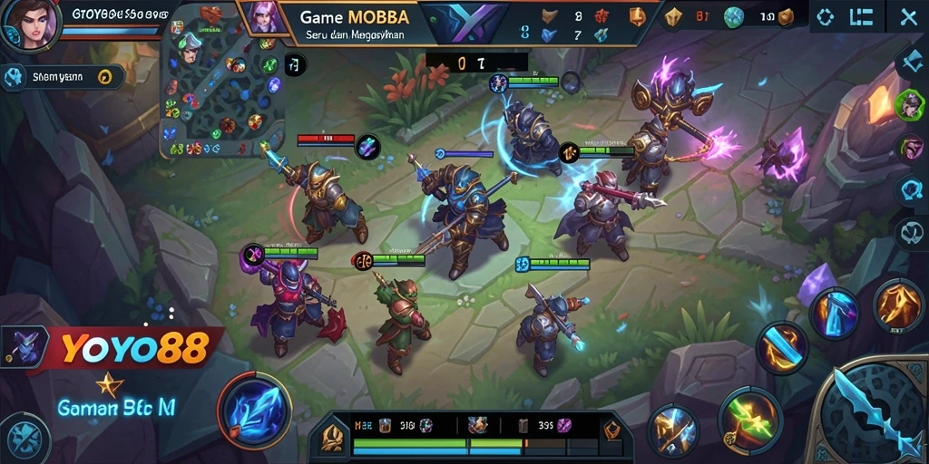 Gameplay seru di dalam arena pertarungan MOBA.